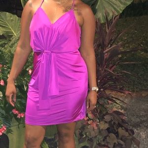 Fuschia knee length twist front dress